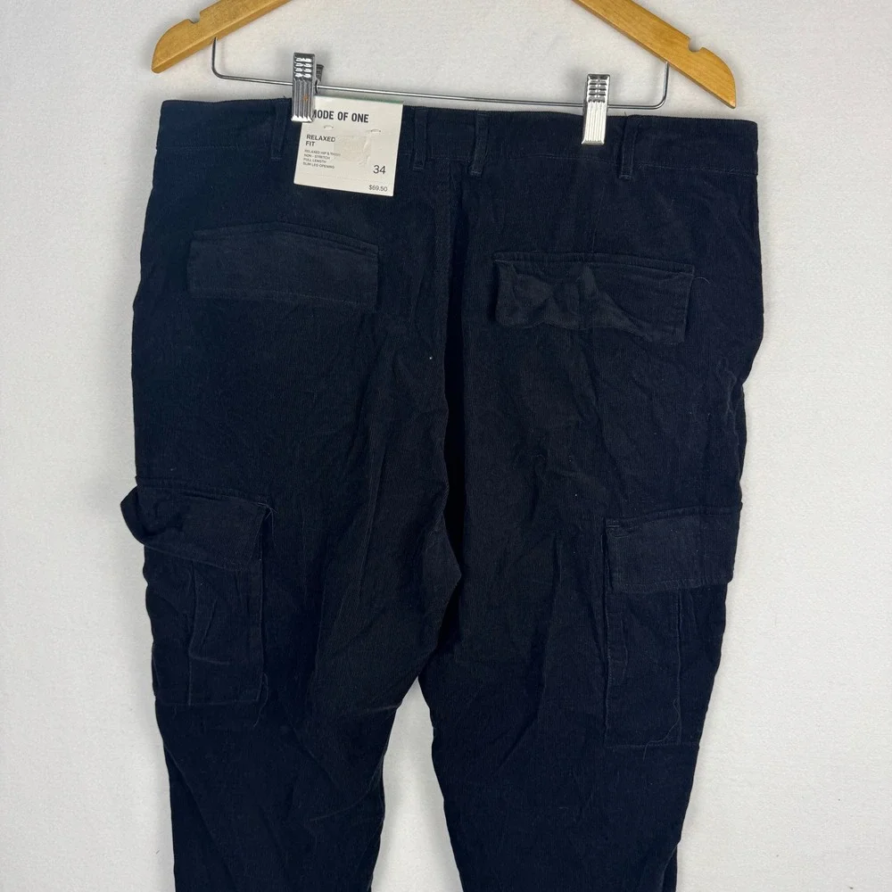 Mode of One Mens Relaxed Fit Tapered Cargo Pants Black 34 100197732MN FA24 NEW